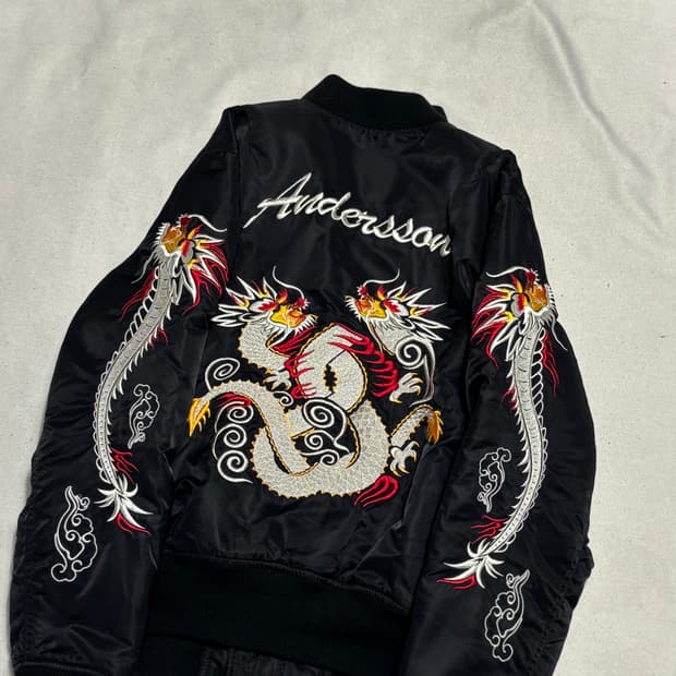 M 쇼트 X 앤더슨벨 드래곤 자수 ma-1 스카쟌 봄버 자켓