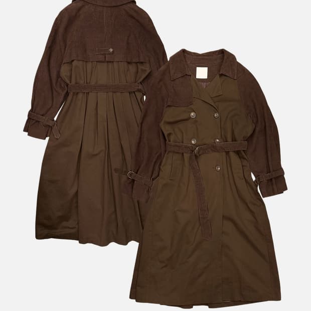 brown corduroy mixed pleats coat