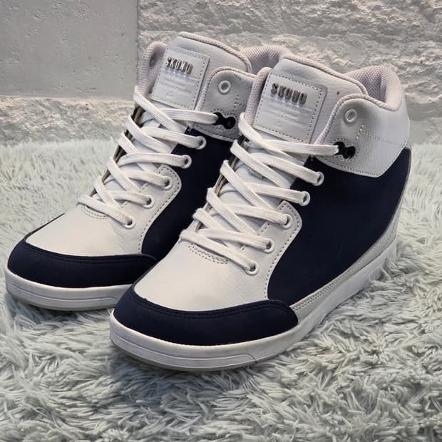 2q-12:스코노 하이탑키높이(5-6cm)스니커즈 화이트네이비 (245)