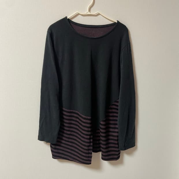 일본 빈티지 하구미 레이어드 스트라이프 면티