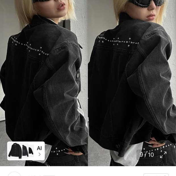 OY stud denim trucker jacket -BLACK