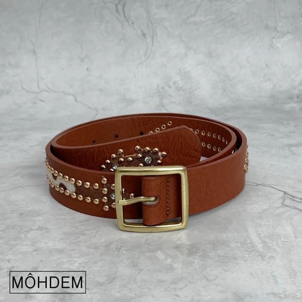 [Unisex] 에스닉 송치털 카우 웨스턴 가죽벨트
