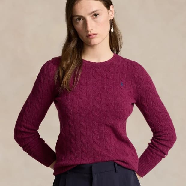 폴로 랄프로렌 울캐시미어 케이블 니트 버건디 S