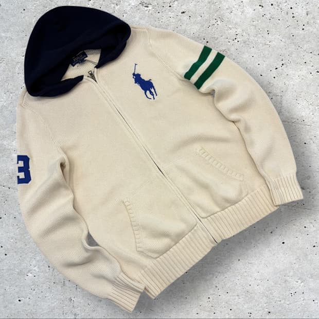 [XL] 폴로 랄프로렌 아이보리 후드 니트 집업 B538