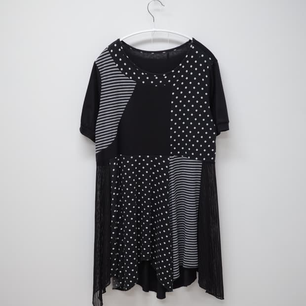Dot stripe mix half t-shirt