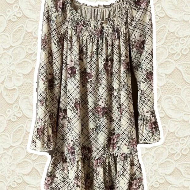 빈티지 레스트로즈 체크 프릴원피스