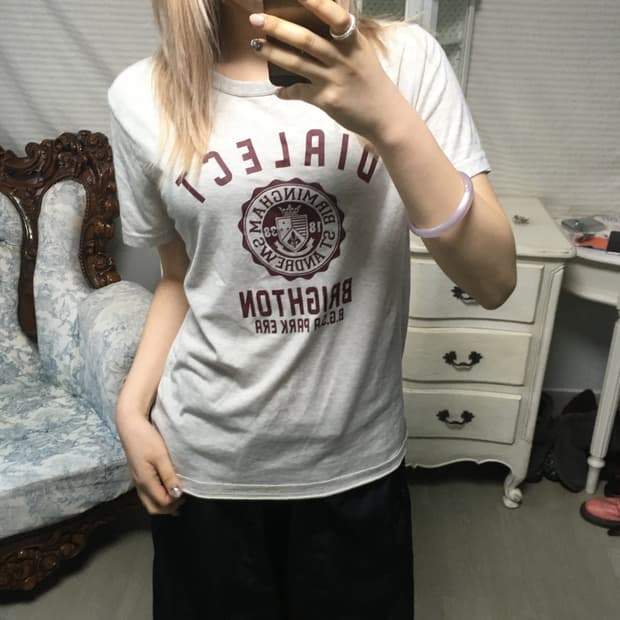 일본빈티지 오트밀 프린팅 티셔츠