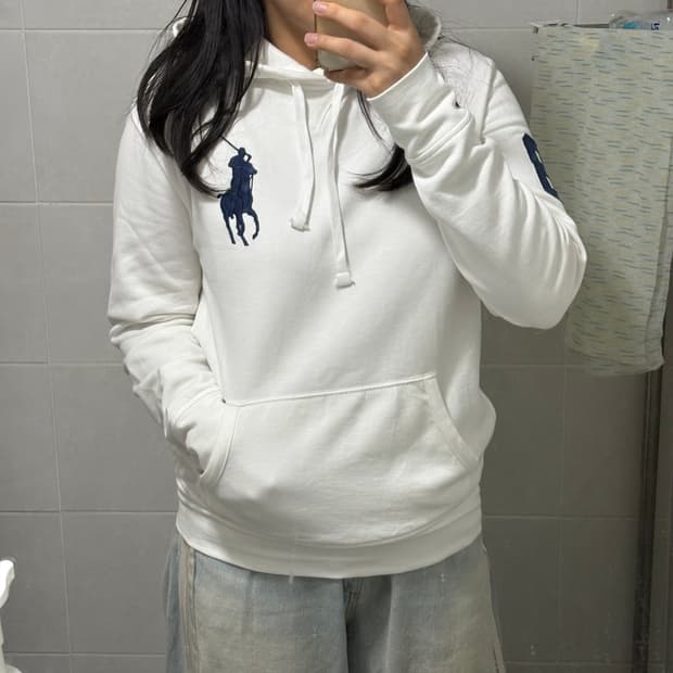 폴로 빅포니 화이트 후드집업 s