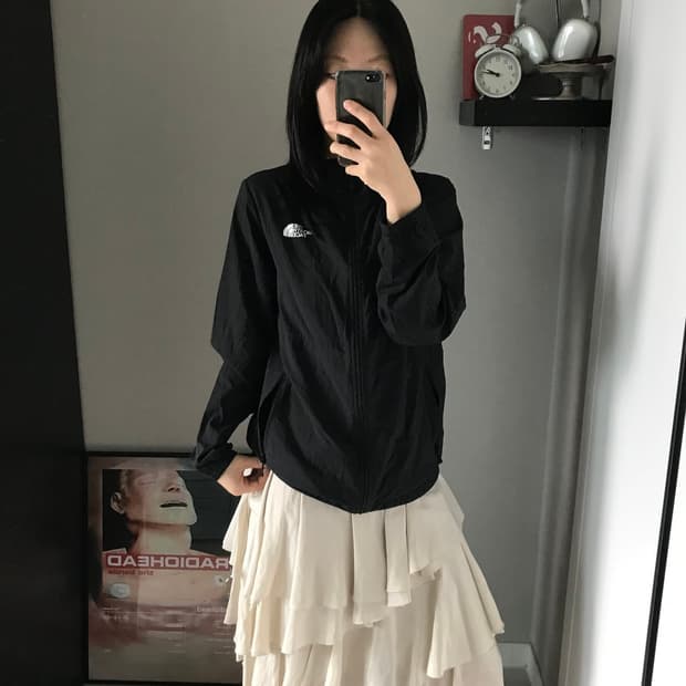 노스페이스 로고 나일론 바람막이 자켓 블랙 . price : 48,000
