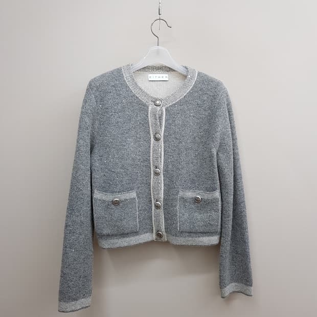 EITHER 트위드 무드 크롭 가디건 F사이즈