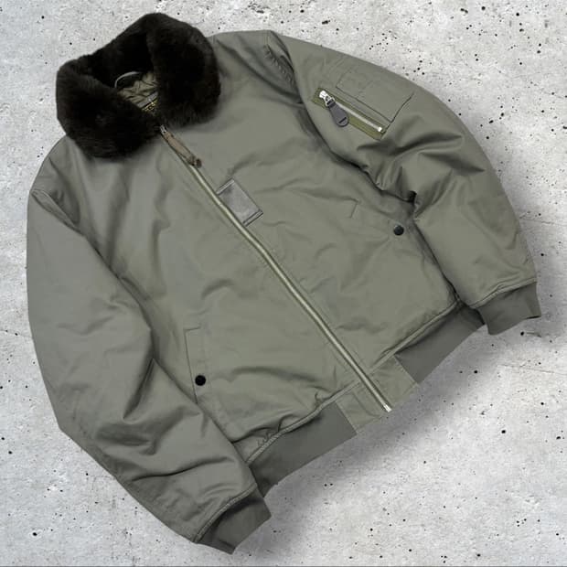 [XXL] 메이든 밀리터리 카키색 퍼 카라 MA-1 항공 점퍼 D476