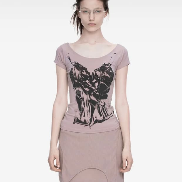 나체 SLIP X-RAY PRINTED T-SHIRT DUSTY PINK