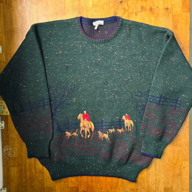 빈티지 퓨어울 자수 니트 L , Made In Italy