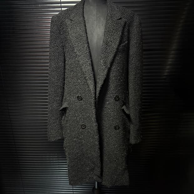 솔리드옴므 우영미 울 혼방 트위드 더블 코트 차콜 블랙 검정 48 100