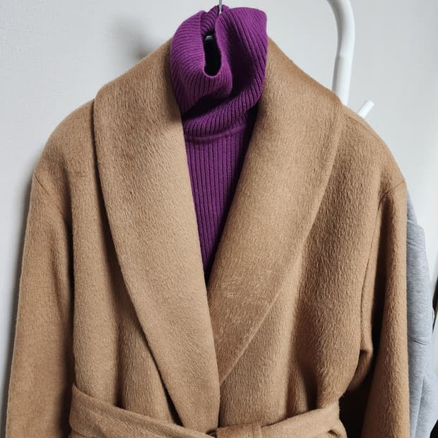 여성 카멜 겨울 롱코트