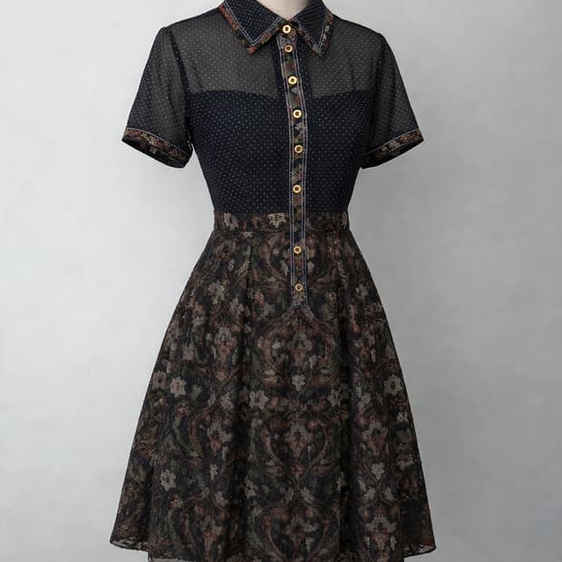 Japanese Vintage Noir Floral Dress