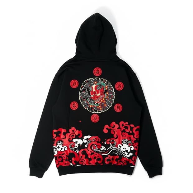 빈티지 오니 자수 후드 블랙 (4XL 오버핏)