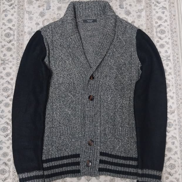 잭앤질 그레이 블랙 배색 숄카라 가디건 95