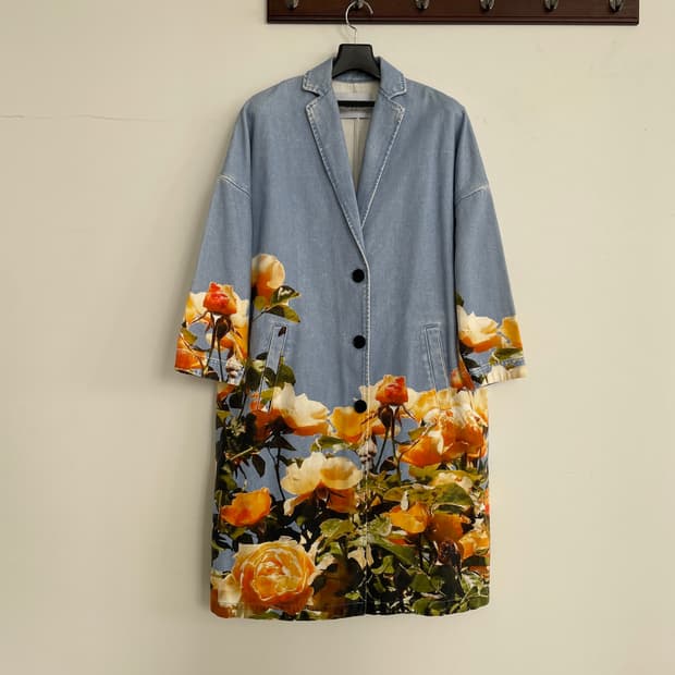 MSGM 데님 플라워 프린팅 롱 싱글 롱 코트