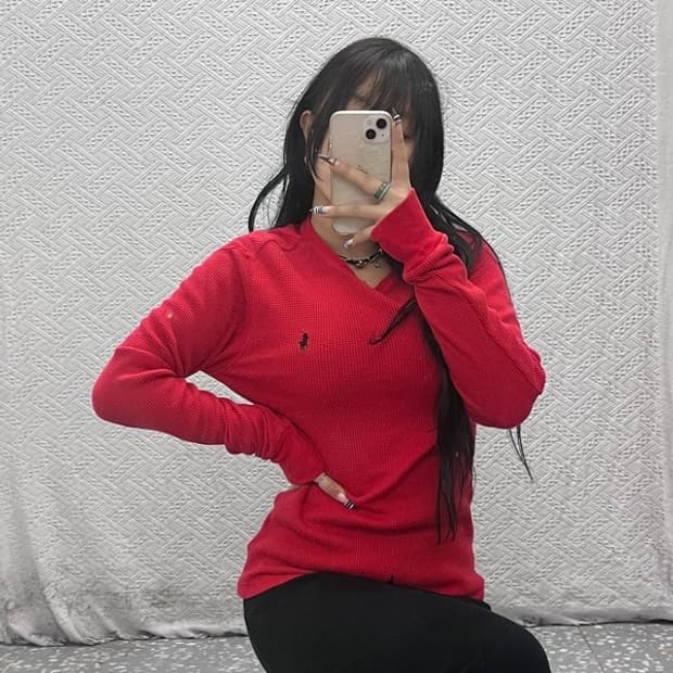 폴로 랄프로렌 레트로 레드 와플패턴 롱슬리브 M C07790