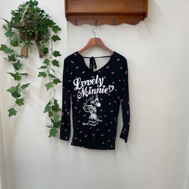 y2k 갸루 블랙핑크 디즈니 리본 미니마우스 긴팔티