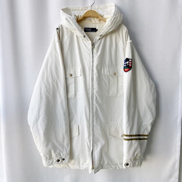 폴로 랄프로렌 90s 자수 와펜 패디드 후디 점퍼 화이트 EL