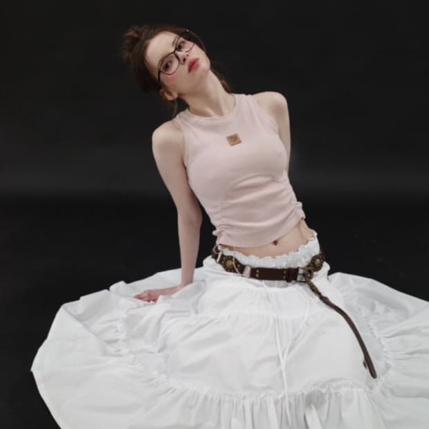 드라이로즈 터널 로고 슬리브리스 핑크