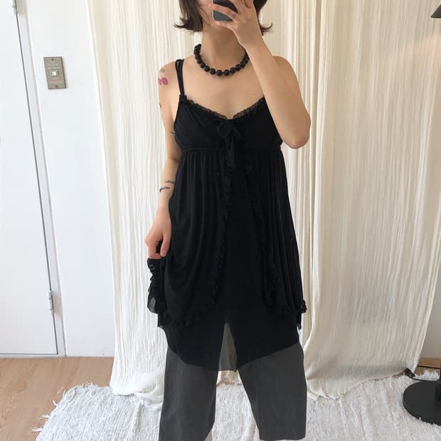 vintage midnight frill chiffon cami dres