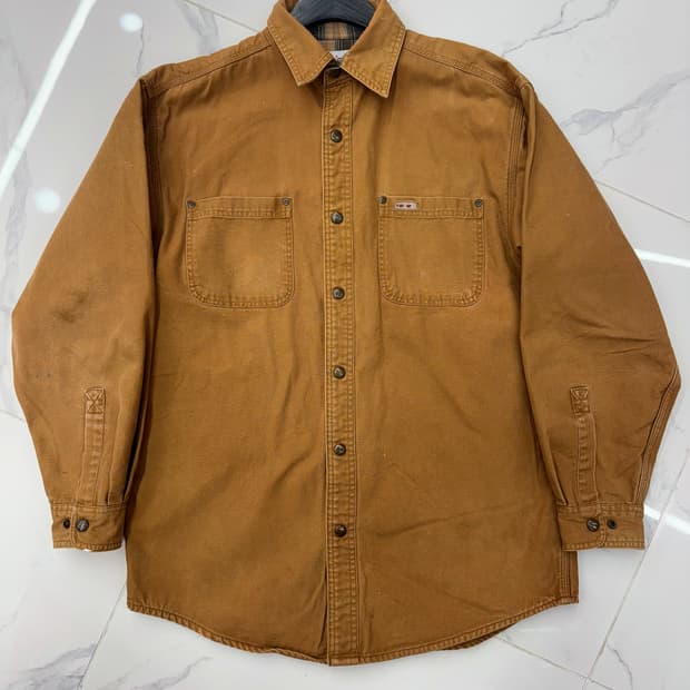 •Carhartt 빈티지 브라운 워크 셔츠 자켓 (헤비 코튼 캔버스)