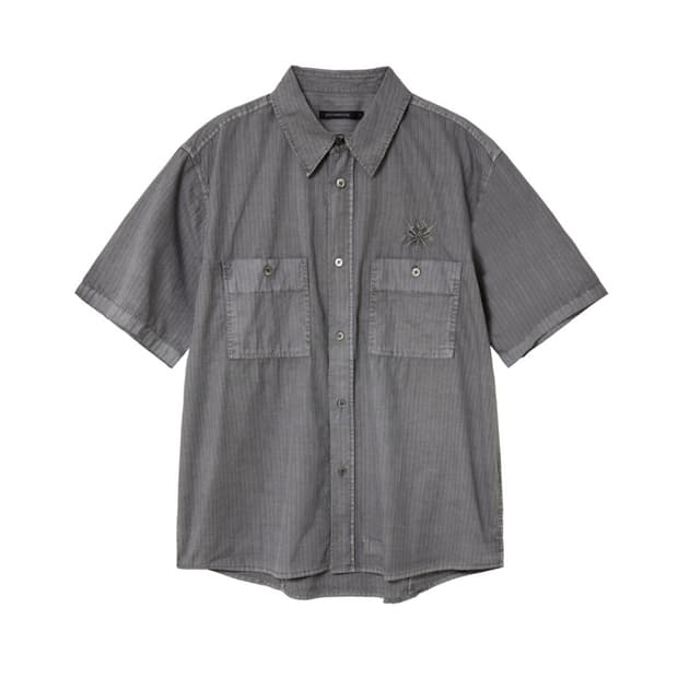 Bone Dragon Shirt Over Dyed Stripe Grey