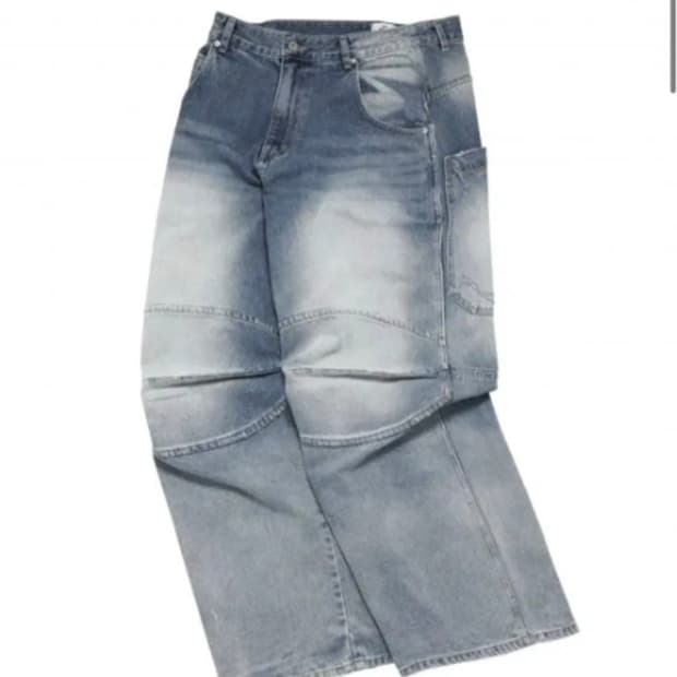 (L) Mjd 3d knee denim pants blue