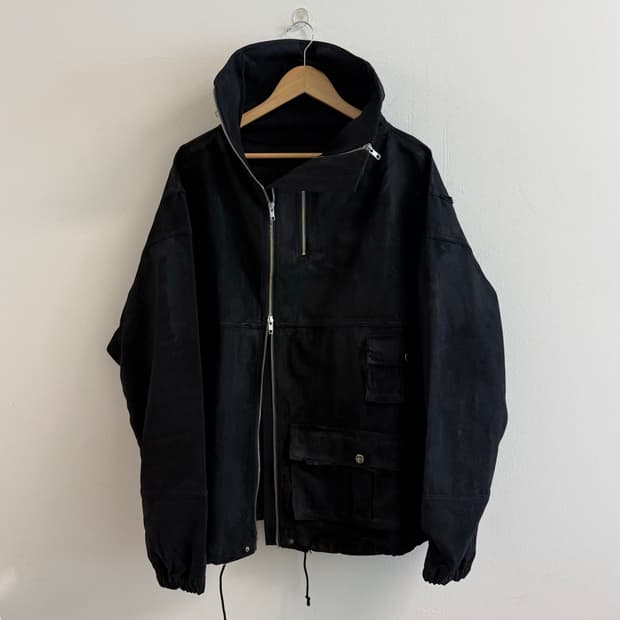 Distressed oil wax highneck jacket
