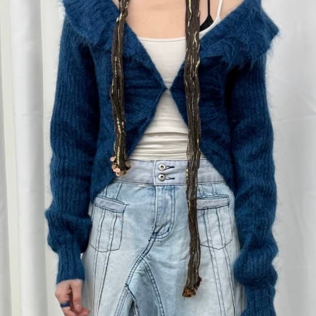 청록 모헤어 볼레로 가디건