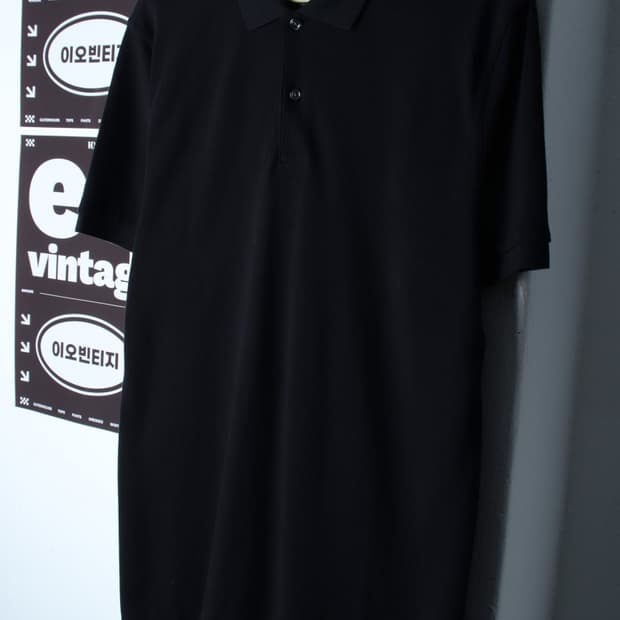 (XL-2XL) 지오다노 반팔 카라 티셔츠 무지 블랙 기본-H32834