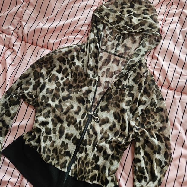 갸루 레오파드 후드집업 호피 송치 갸루펑크 집업