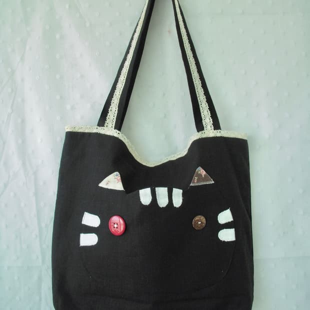 [HAND MADE] 고양이 포켓 패치 숄더백 빈티지 모리걸