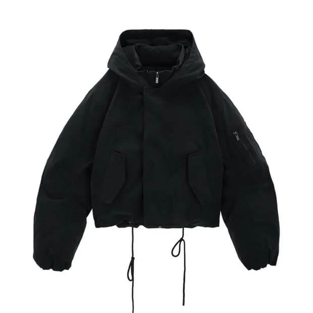 마뗑킴 레이어드 후디 봄버 다운 점퍼 차콜 s