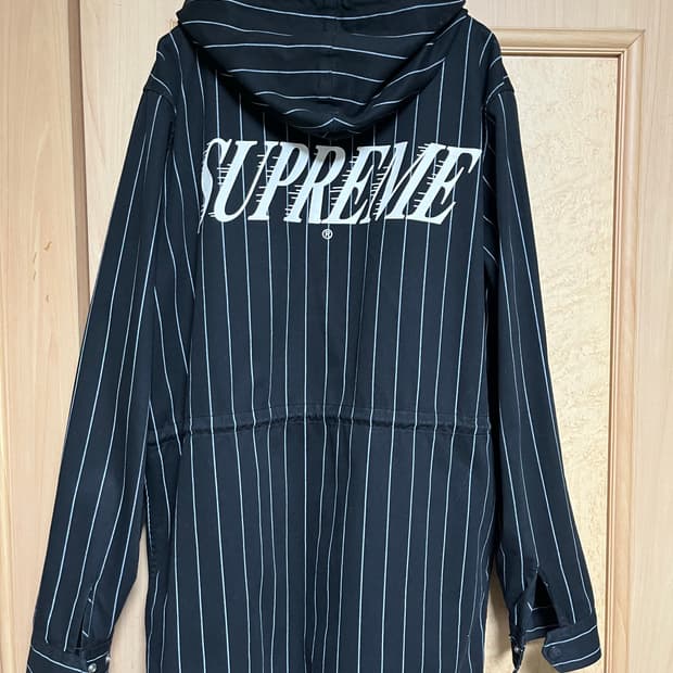 슈프림 블랙 스트라이프 후드자켓