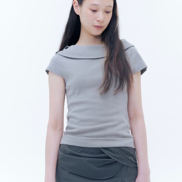 미세키서울 Button boat neck knit top GREY