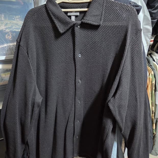 H&M 메쉬 니트 셔츠 블랙 (XL)