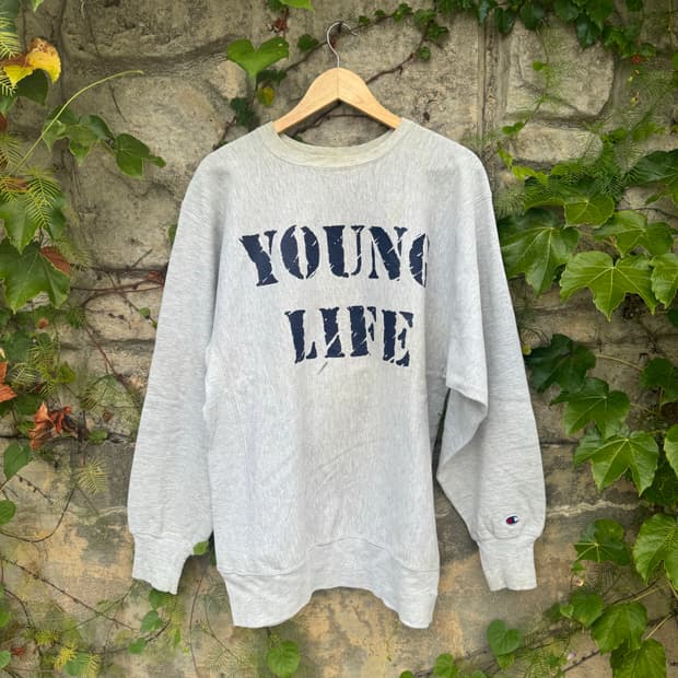 80s 챔피온 young life 프린팅 리버스위브 usa 스웻 맨투맨