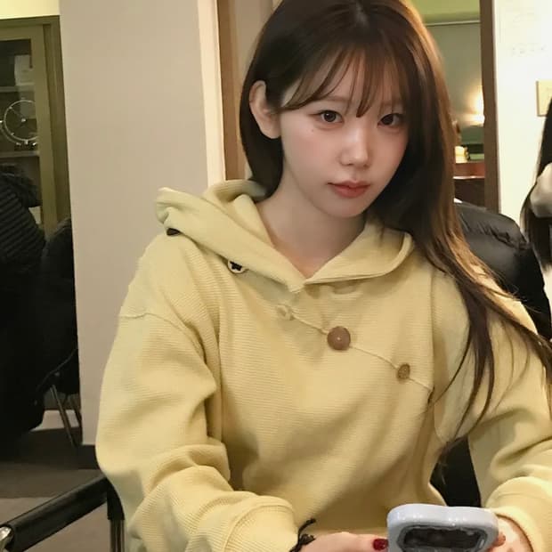 탄산마그네슘 와플 버튼 후드티 레몬 M