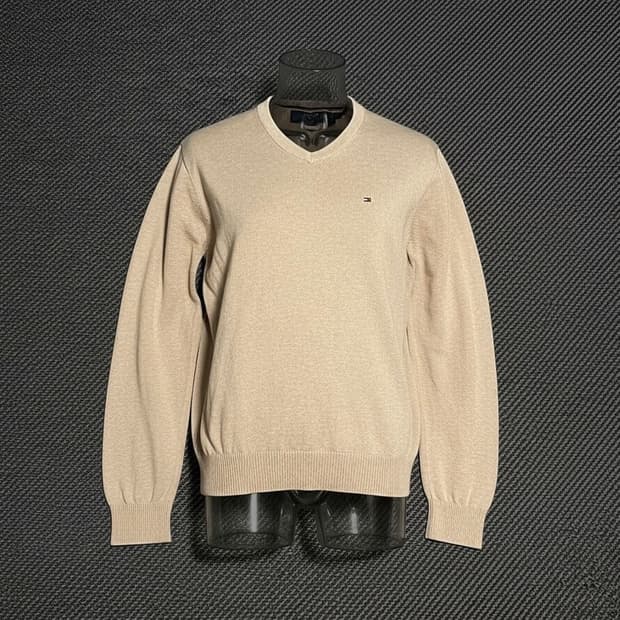 [XL] Tommy 타미힐피거 베이지 코튼 브이넥 니트