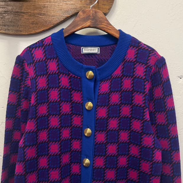 55) Yves Saint Laurent Wool Check Cardig