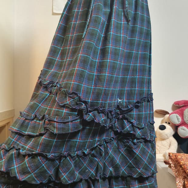 [모리걸] 체크 캉캉 롱 스커트
