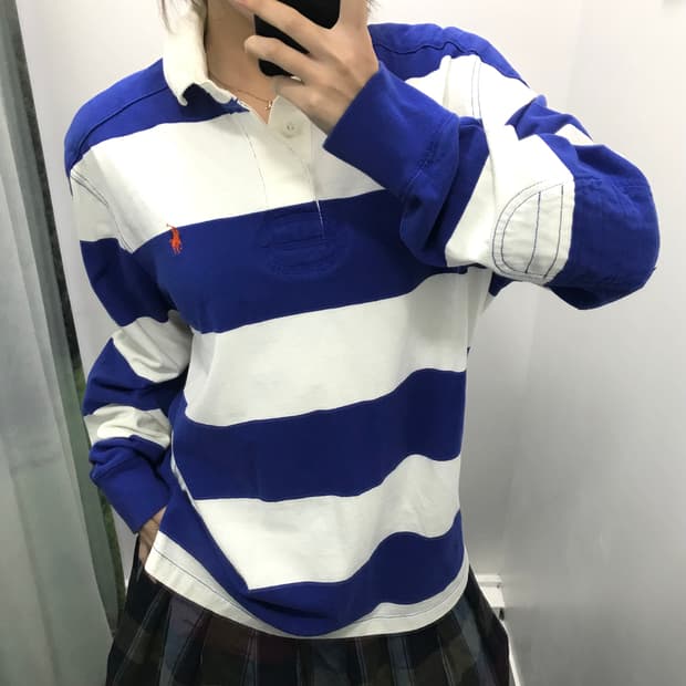 폴로 블루 스트라이프 럭비티 