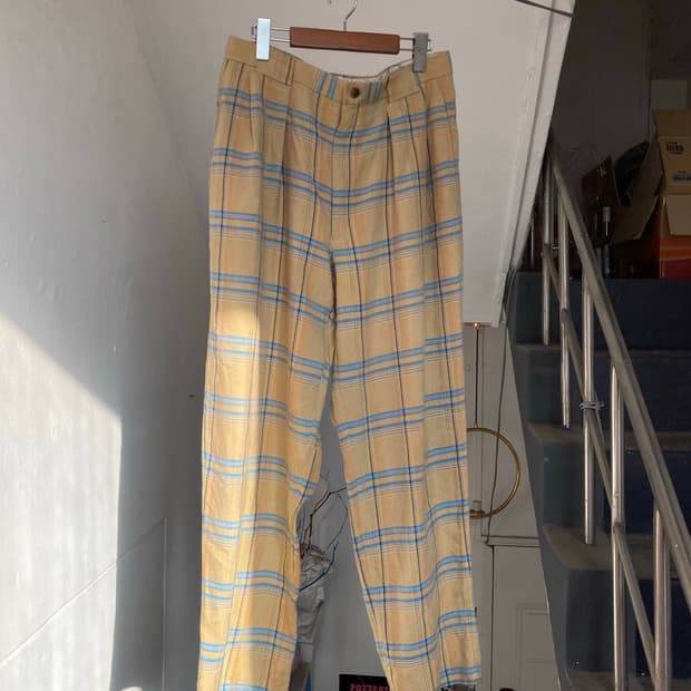 빈티지 체크무늬 울 팬츠