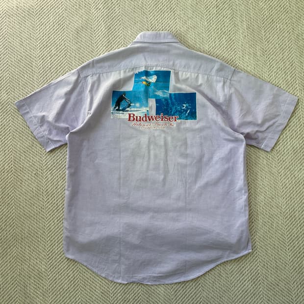 버드와이저 서프 그래픽 패치워크 반팔 셔츠