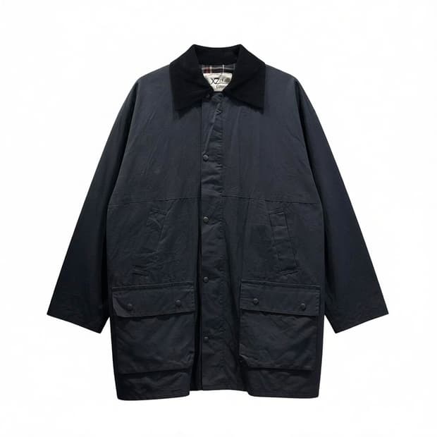 EURO VINTAGE 코듀로이 코튼 왁스자켓 체크안감 디테일 블루