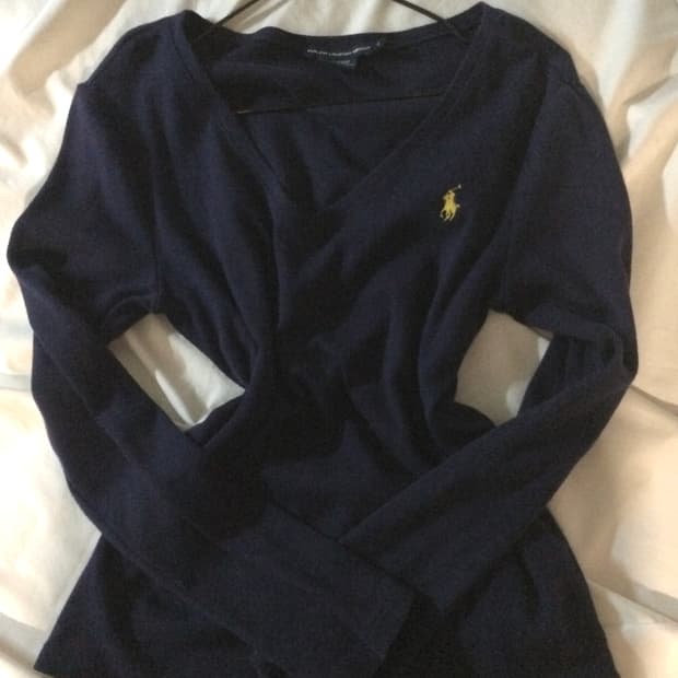 폴로 코튼 면 브이넥 니트 네이비